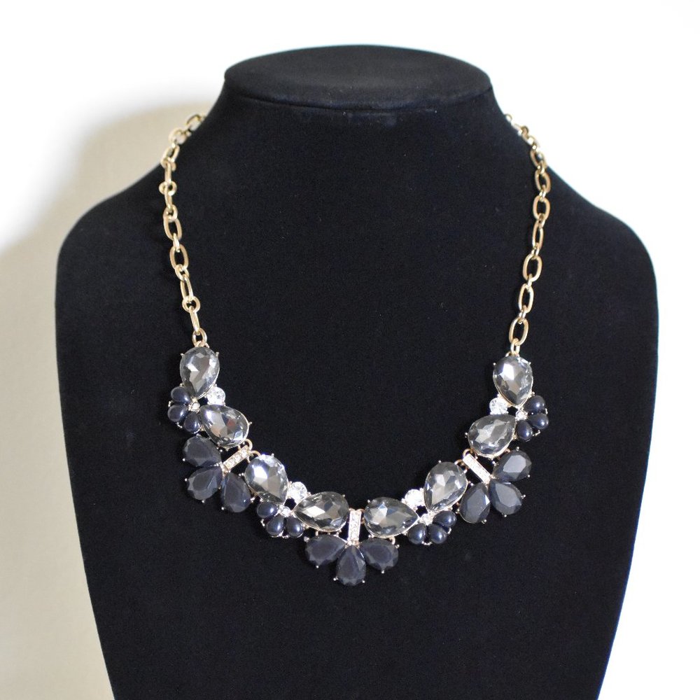 JCrew Black/Dark Grey & Gold Statement Necklace | Excellent Condition